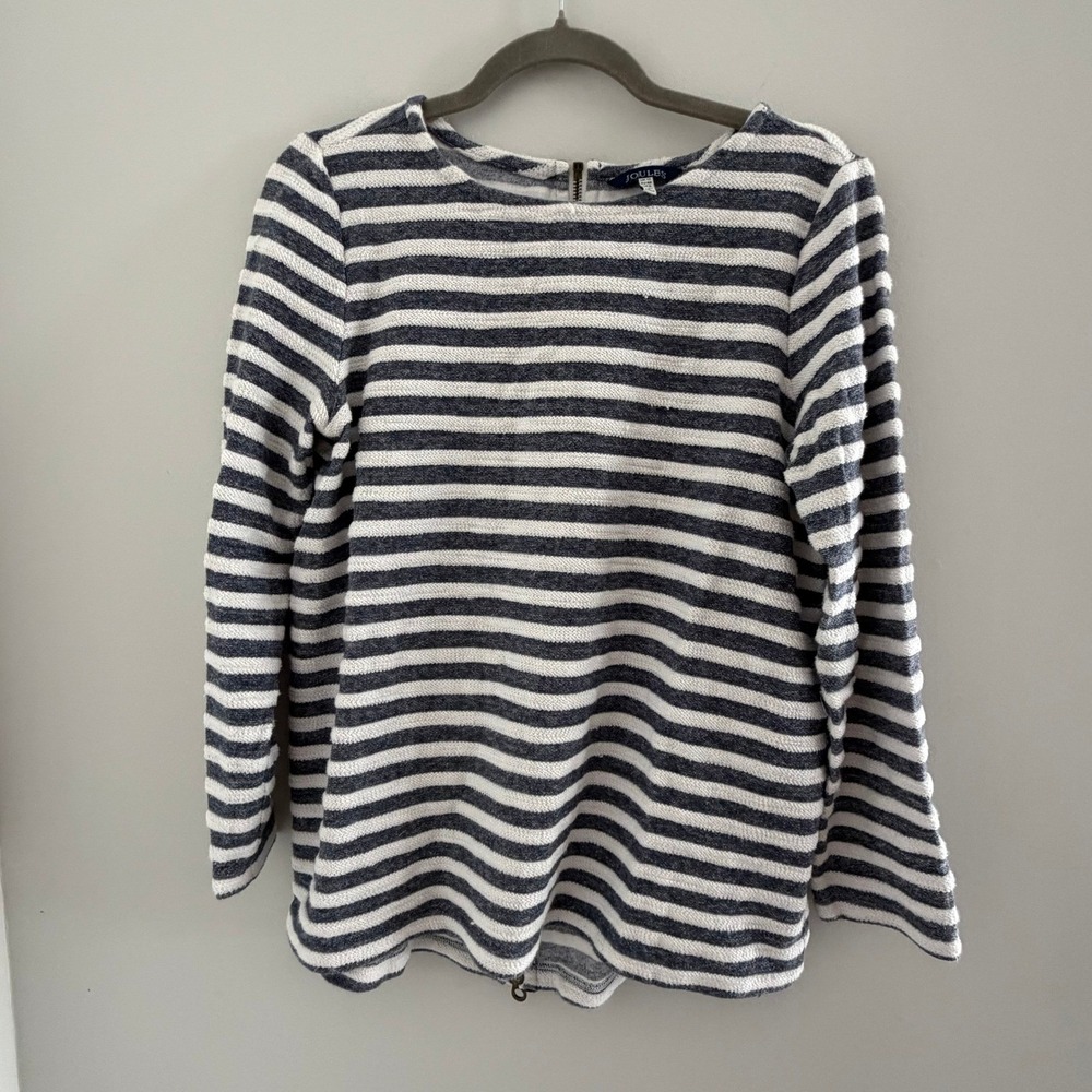 Joules Caroline Striped Back Zip Top French Navy White Cotton US 8 UK 12